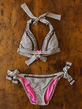 Vintage Betsey Johnson Brown Striped Bikini